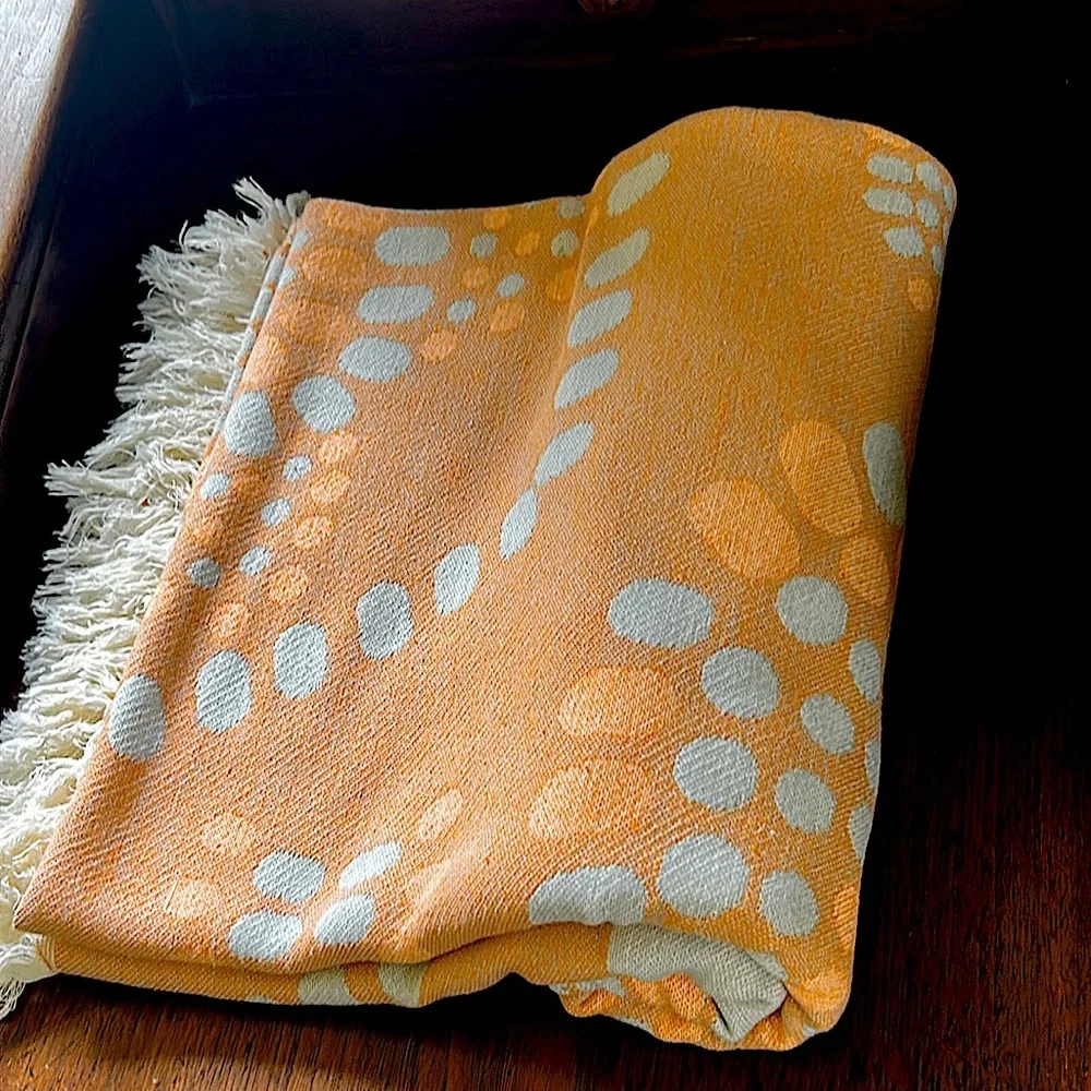 Mandala Tapestry Organic Blanket Loom Weave Tangerine Gray White FLiPSiDE 2 Side